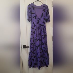 FLOCK OF BATS PURPLE WRAP MIDAXI DRESS